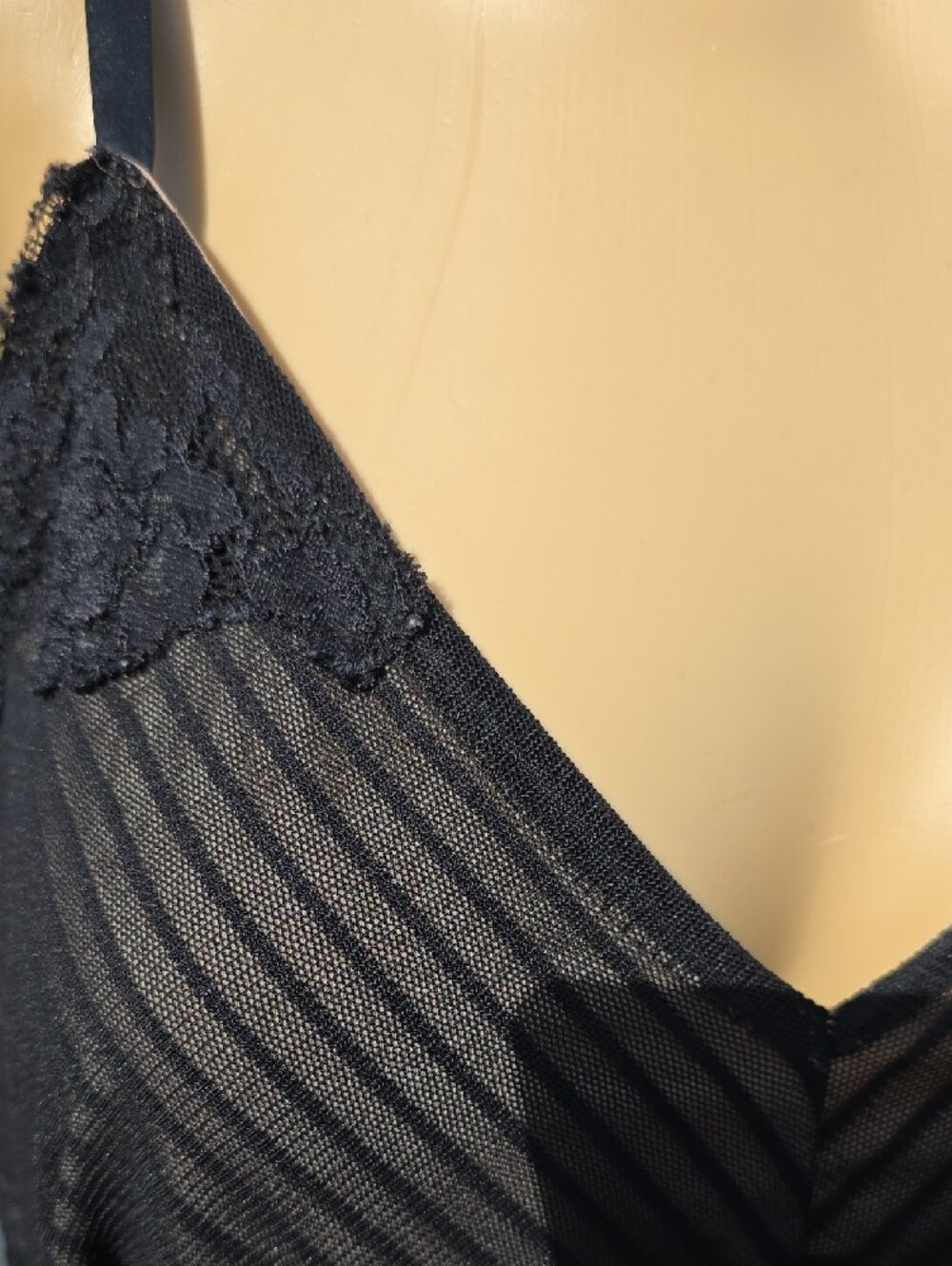 Soma Black Lace-Trim Chemise with Pinstripe Texture - Picture 7 of 8
